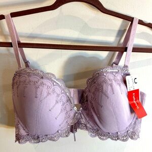 TRIUMPH Sz 38C Bra Balconette Lavender Victorian Lace Underwire Padded NEW